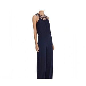 NWT White House Black Market Women's Sleeveless Lattice Navy Jumpsuit Size 8